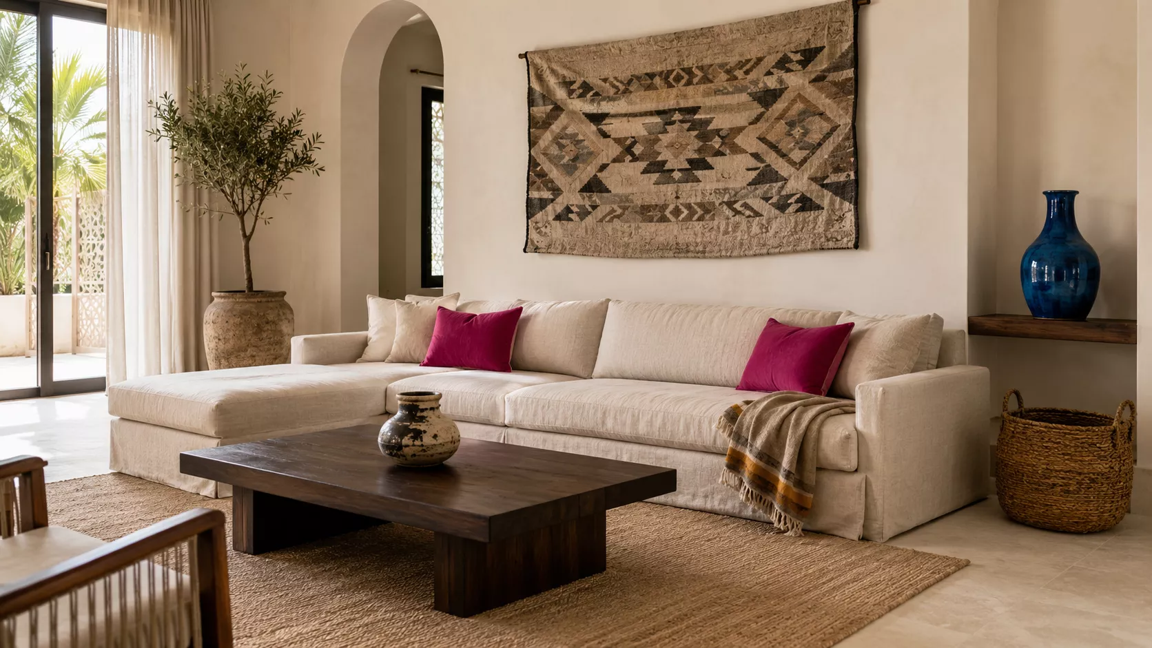 A 70/20/10 base living room that blends Mexican and South African styles