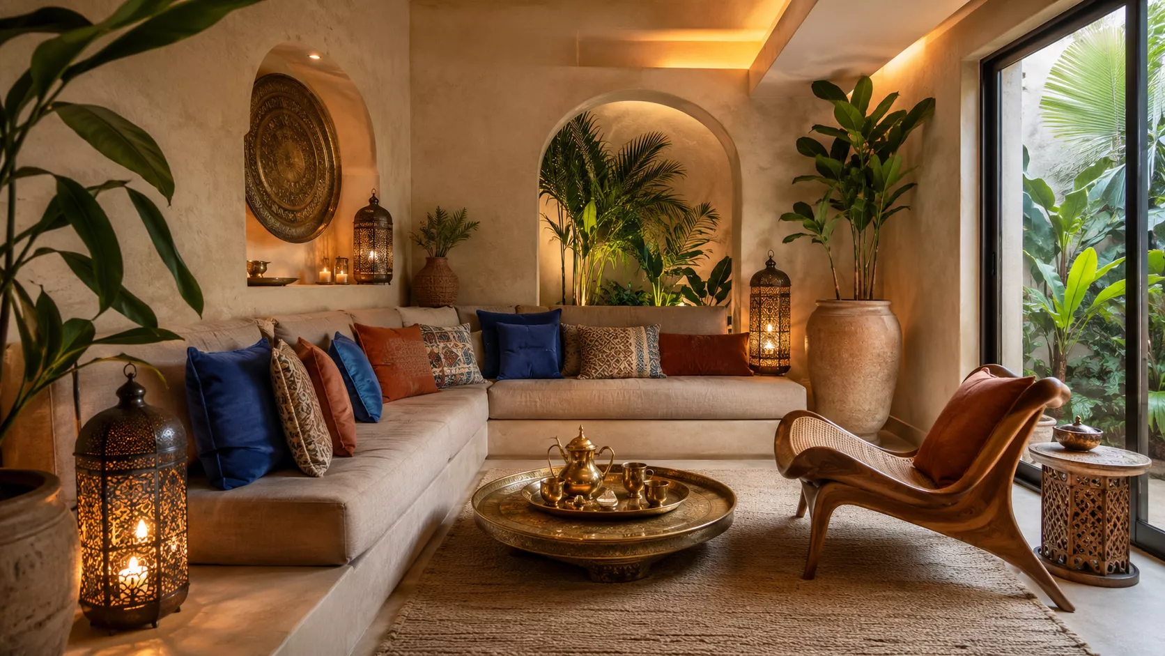 Modern Moroccan living room decor with a warm Brazilian spirit