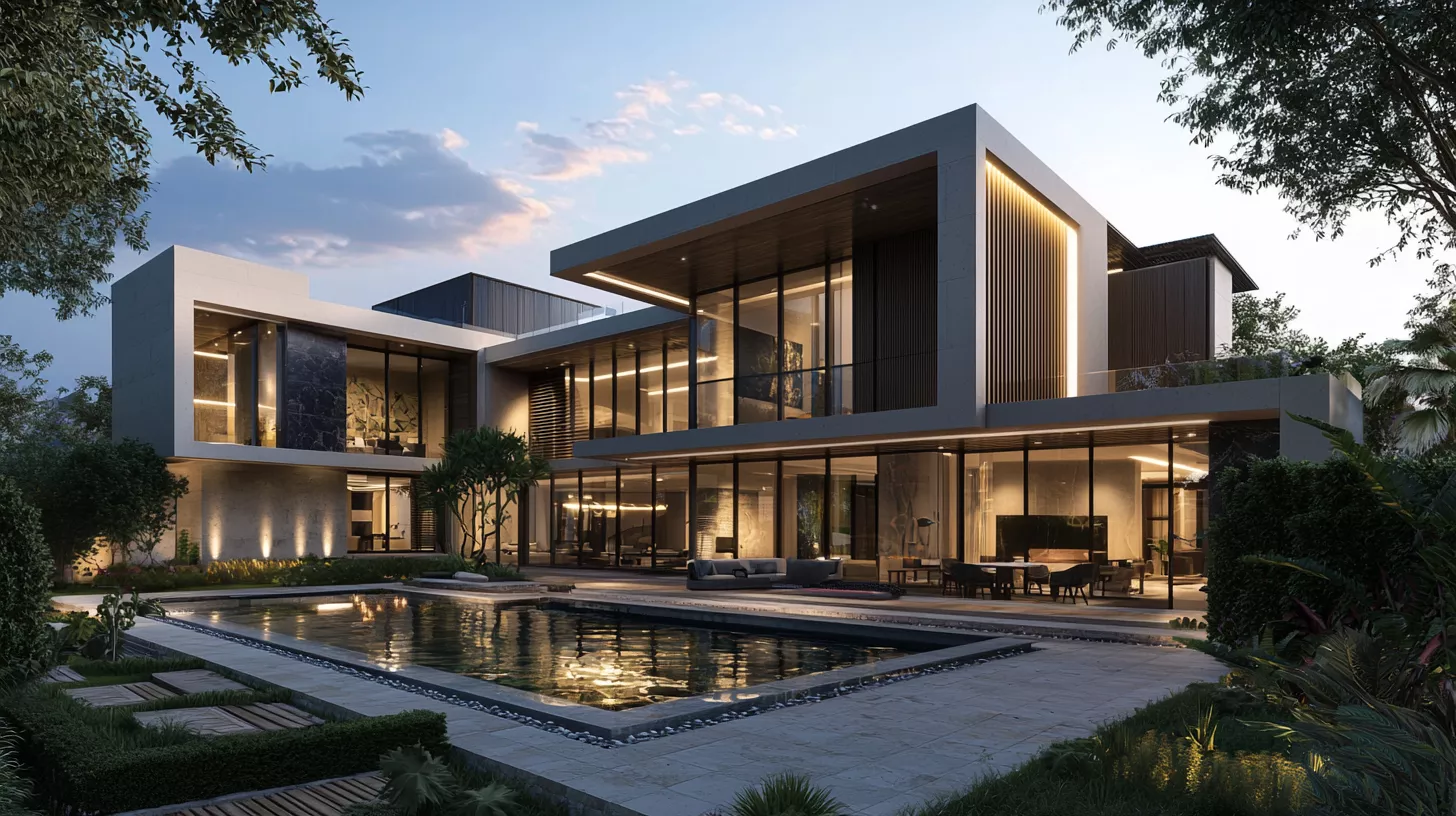 الفيلا الفاخرة الذكية – تصميم استثماري طويل الأمد من SMD Group تصميم واقعي بدقة 8K لفيلا فاخرة ذكية في الرياض تمثل استثمارًا طويل الأمد، تجمع بين الحجر الطبيعي والخشب والزجاج، مزودة بأنظمة مستدامة تعتمد على الذكاء الاصطناعي والطاقة الشمسية والإضاءة الذكية لتقليل التكاليف ورفع قيمة العقار، في مشهد يجسّد الجمال والرفاهية والنمو المالي.