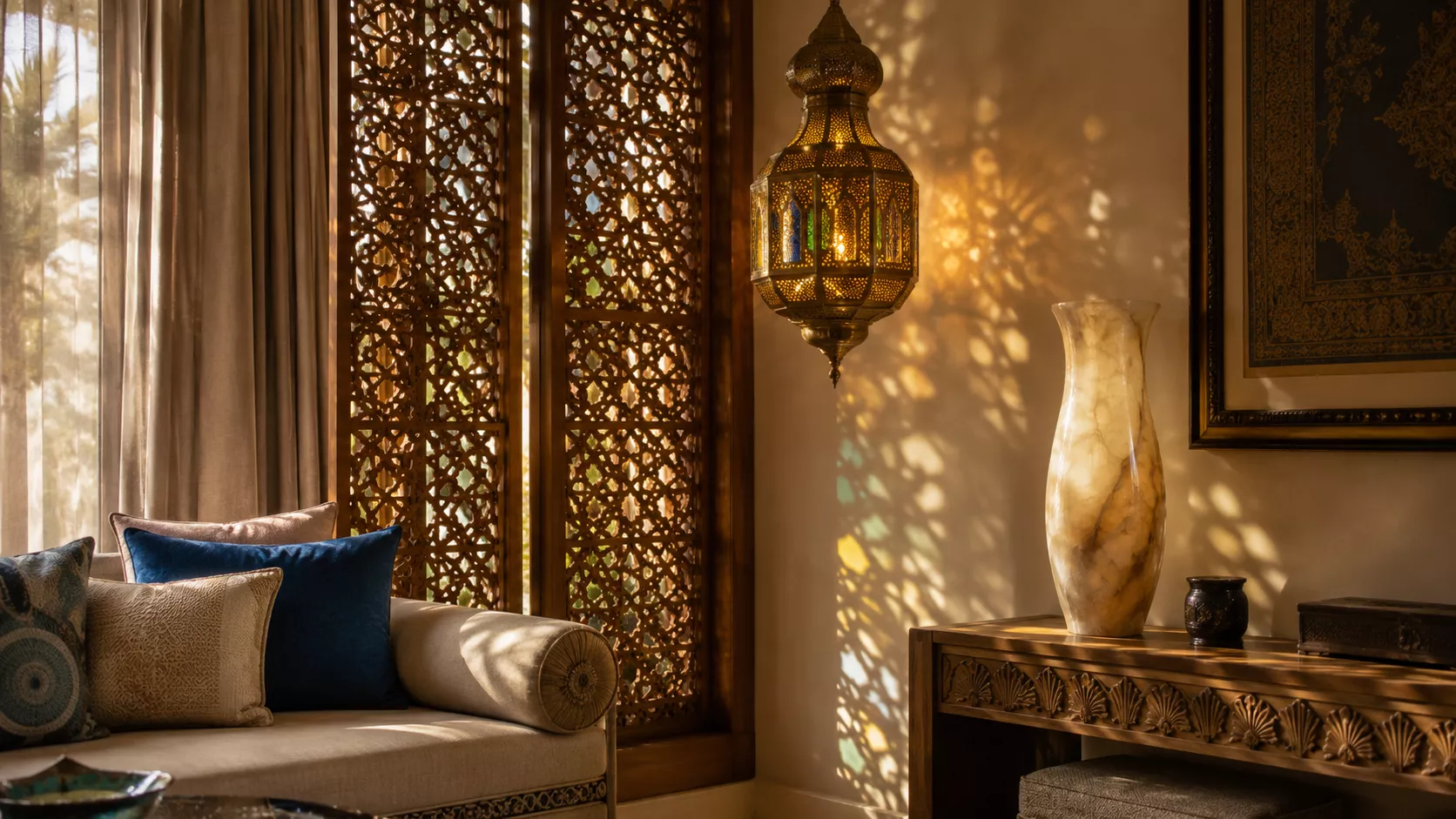 Contemporary Egyptian style with mashrabiya and fine copper