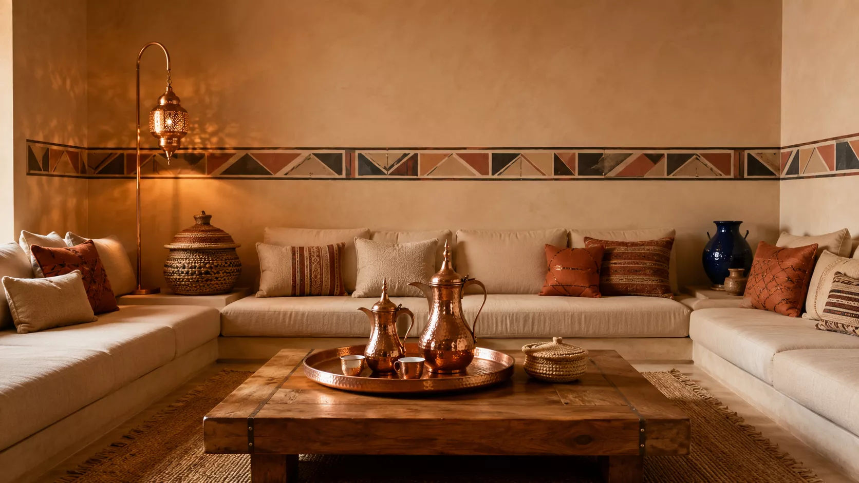 A luxurious Arabic-style majlis design with Mexican and South African touches