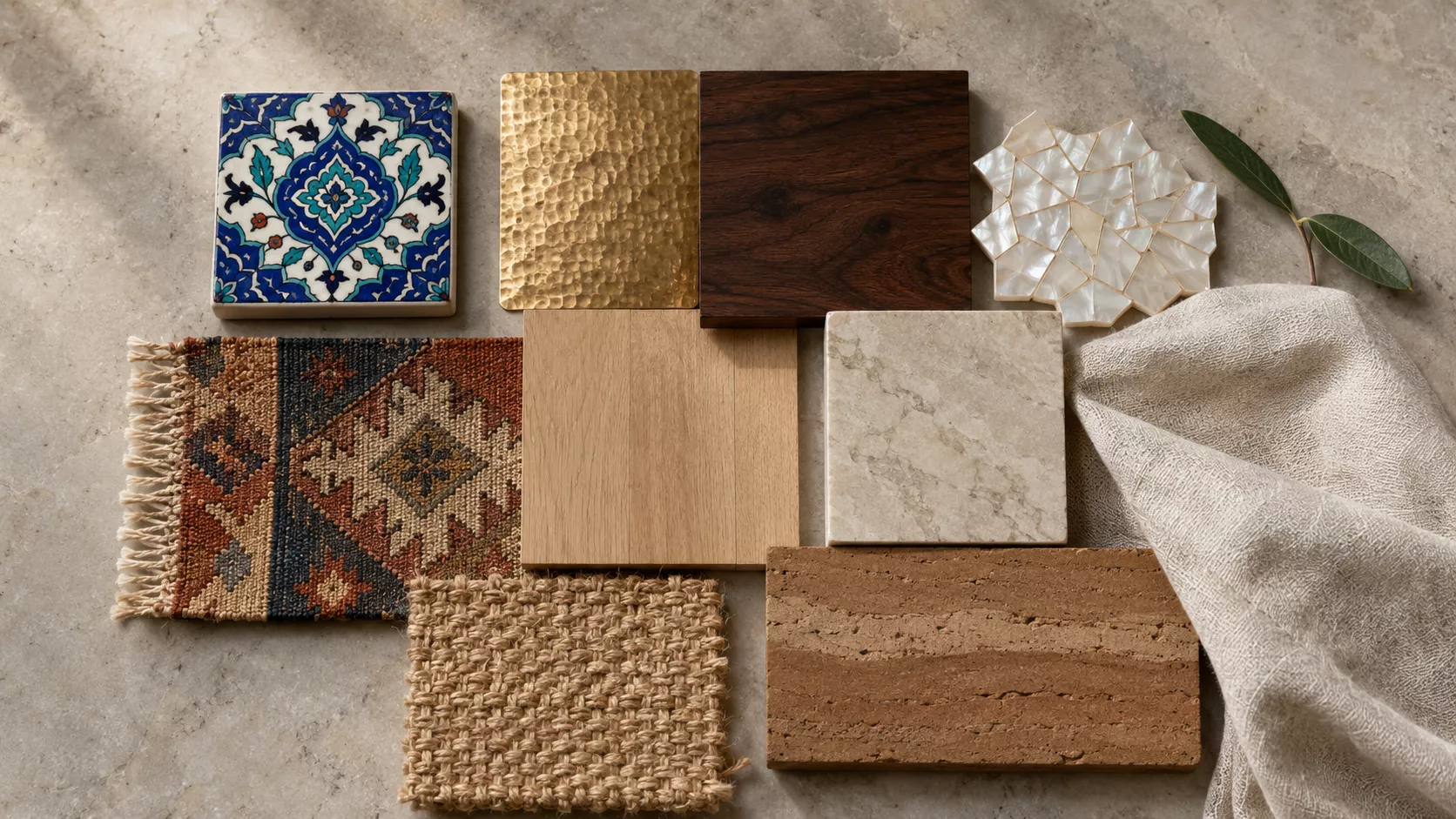 Turkish and Australian style materials in a luxurious, natural palette