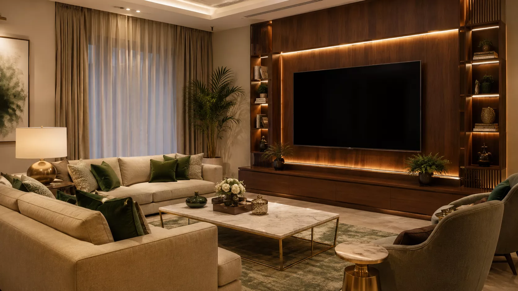 Luxurious TV corner design for the living room and majlis