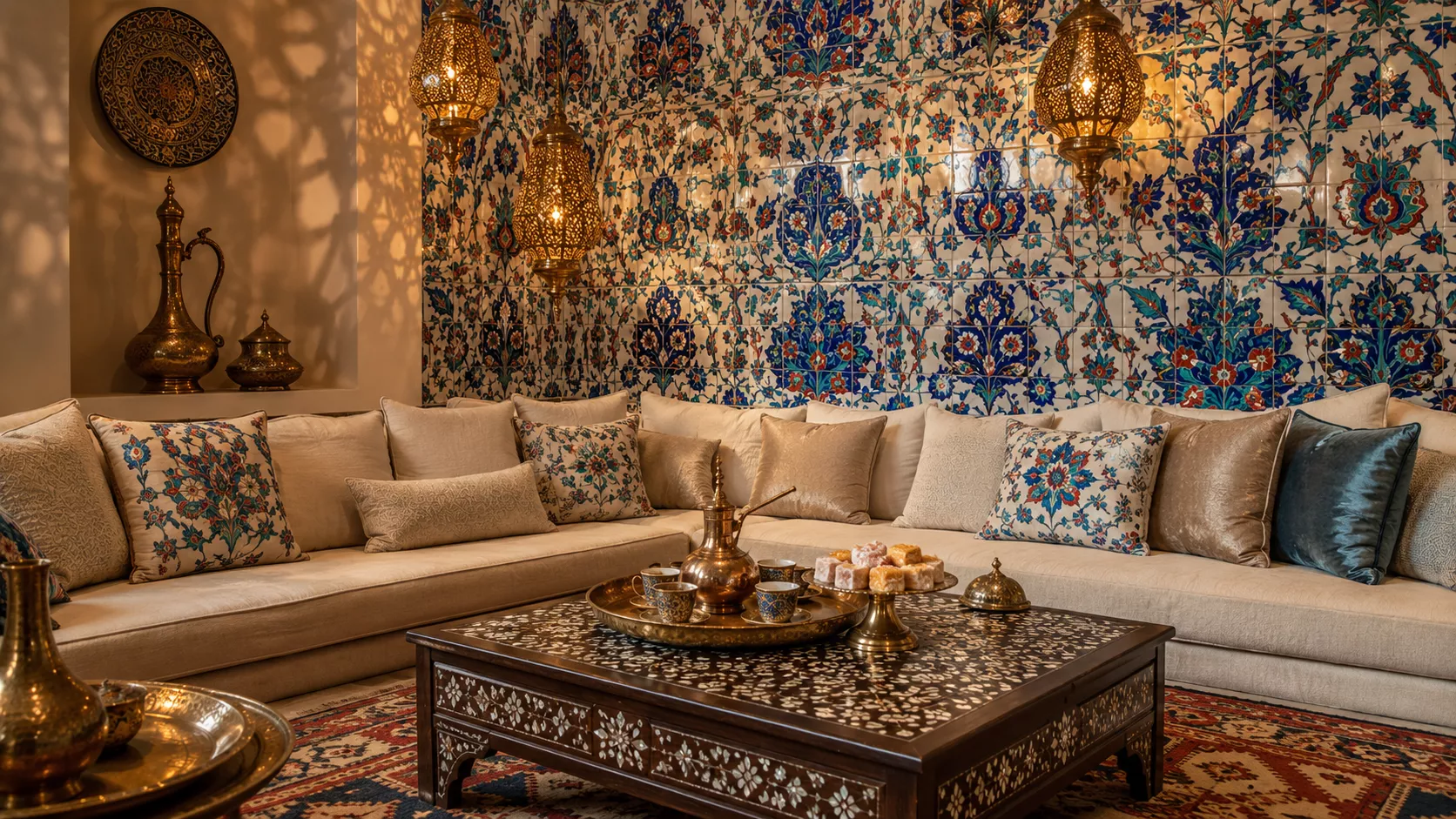 Ottoman Turkish style in a luxurious majlis with elegant Iznik tiles