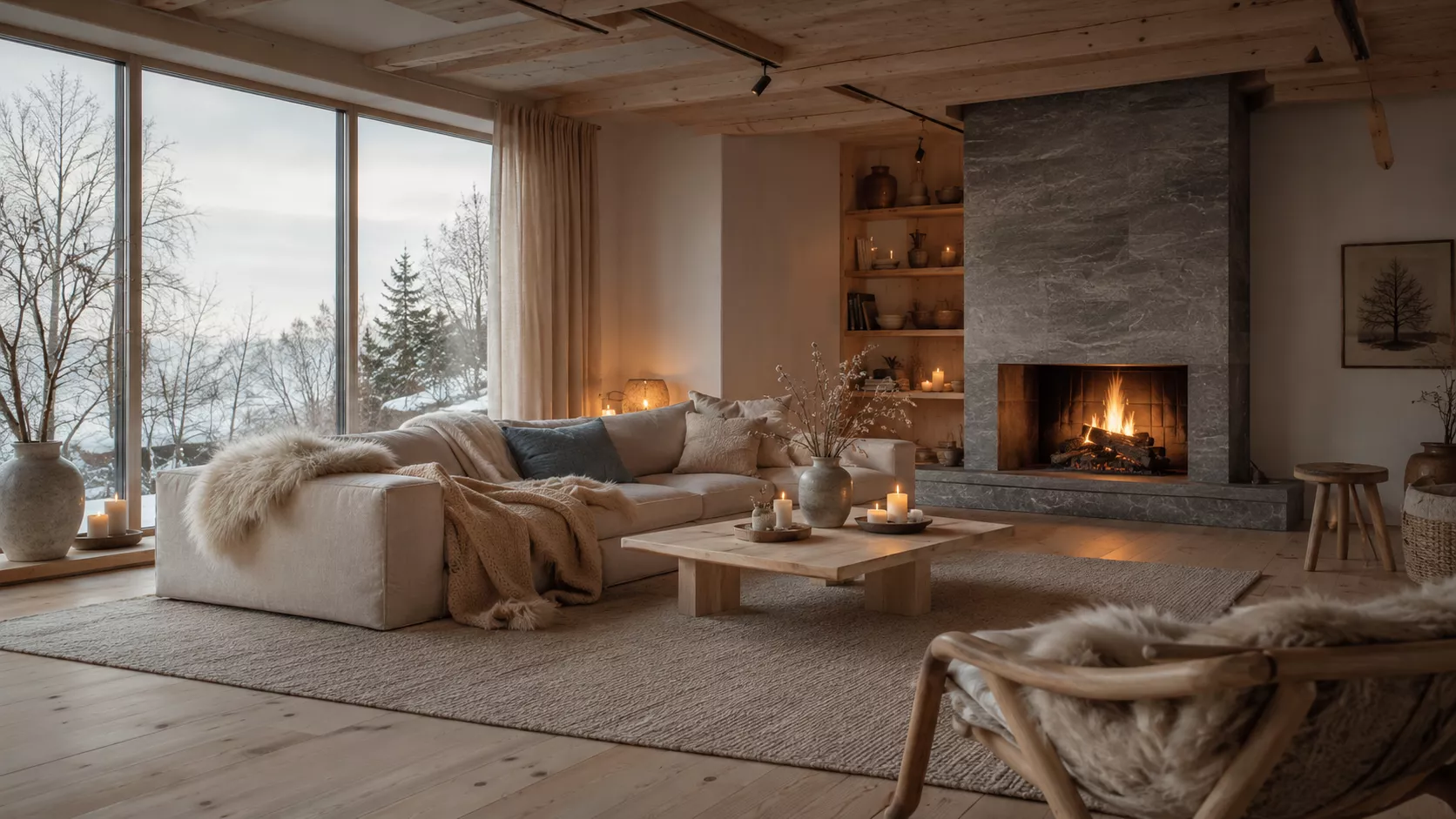 A cozy Norwegian-style wooden Scandinavian room