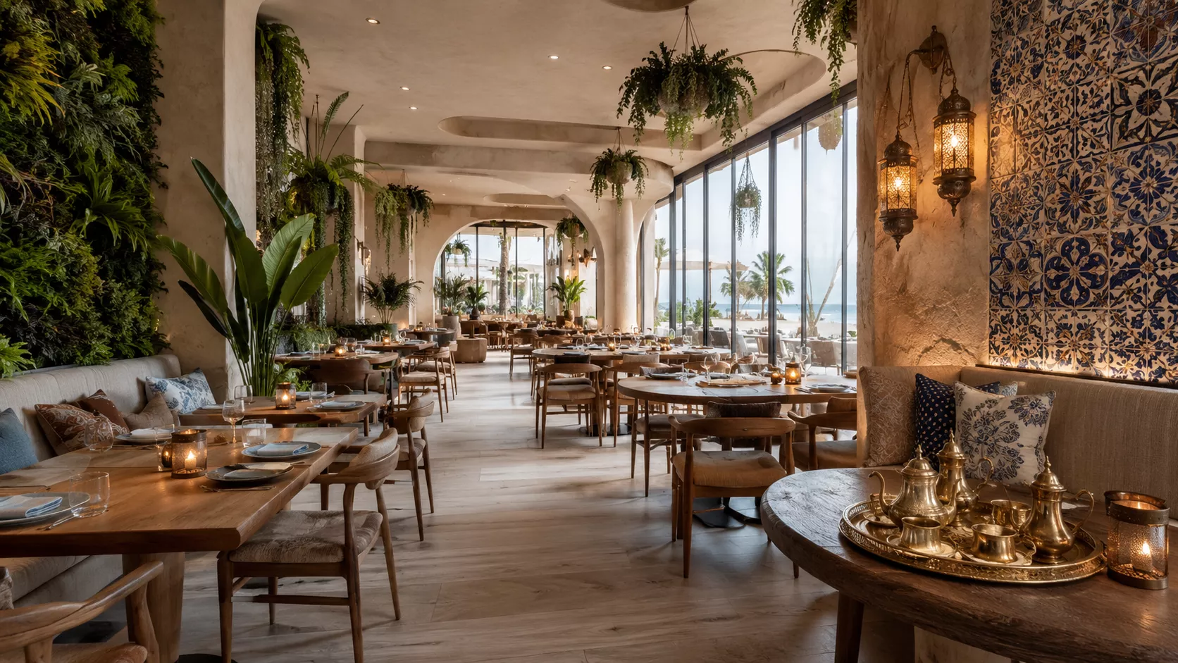 A luxurious Turkish-Australian restaurant with a sophisticated and attractive contemporary coastal design.