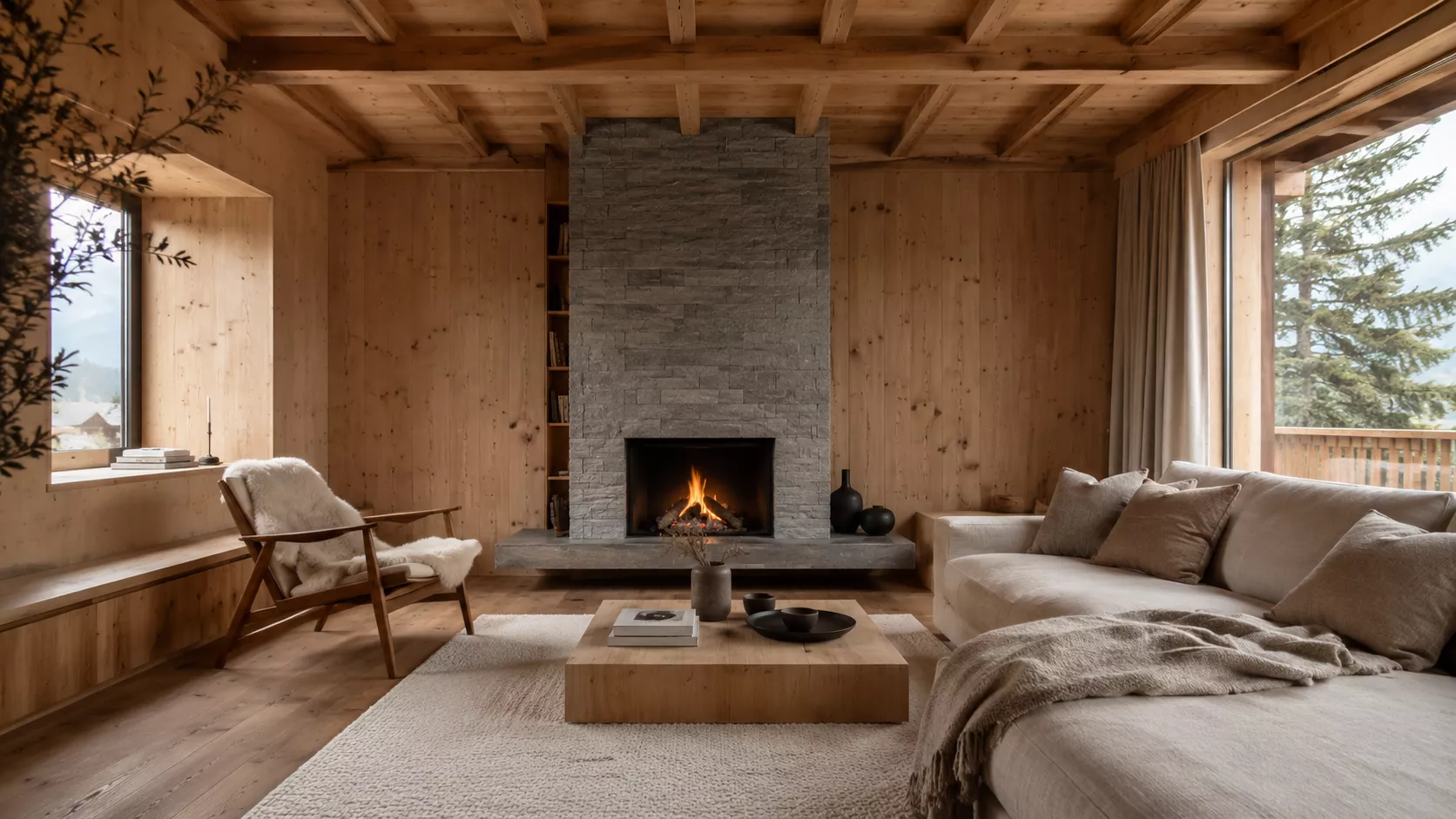 A warm Swiss interior design with an Alpine chalet spirit