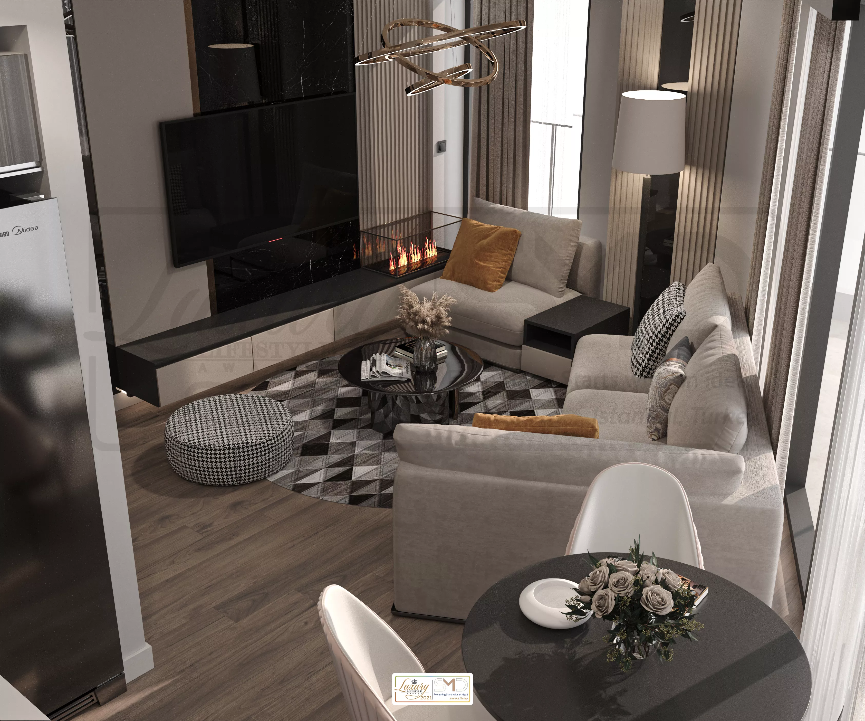 A residential apartment composed of 2 + 1, modern